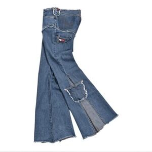 rare 90's Tommy Hilfiger low rise flare jeans with distressing and patches